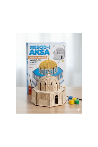Mescid-i Aksa 3d Ahşap Puzzle Maketi Kumbara Boyanabilir Boya Fırça Seti Mescidi Aksa Maket