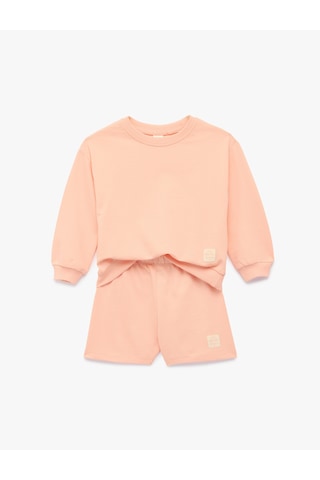 Koton Pamuklu Uzun Kollu Bisiklet Yaka Sweatshirt Ve Şort Takım - 2'li Set Pembe 6smg10080ak Gül