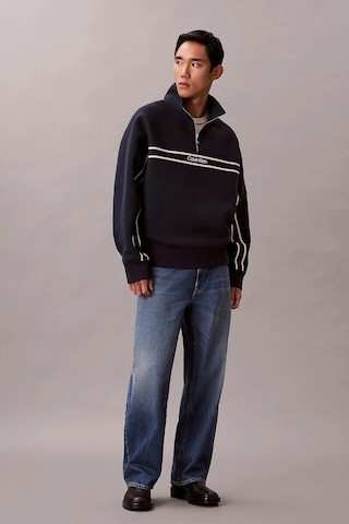 Calvin Klein Ls Cotton Spacer Strıpe Rıb Qtr Erkek Siyah Sweatshirt-12781 Siyah
