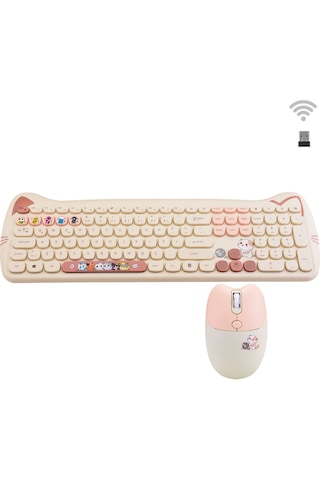 Geezer Kablosuz Sessiz Klavye Mouse Seti Bej Smk-672