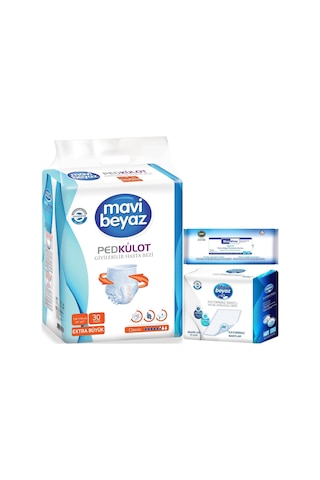 Mavi Beyaz Ped Emici Külot Hasta Bezi Xl 3 A Yatak Koruyucu+havlu XL