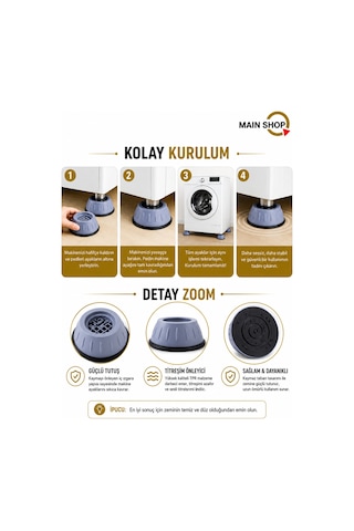 Mainshop 8 Adet Ses Ve Titreşim Azaltıcı Ayaklık Çamaşır Makinesi Ve Kurutma Makineleri M-541 Çok renkli