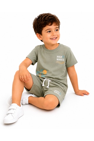 Tucankids Erkek Çocuk %100 Pamuklu İkili Takım Açık Haki Yeşil