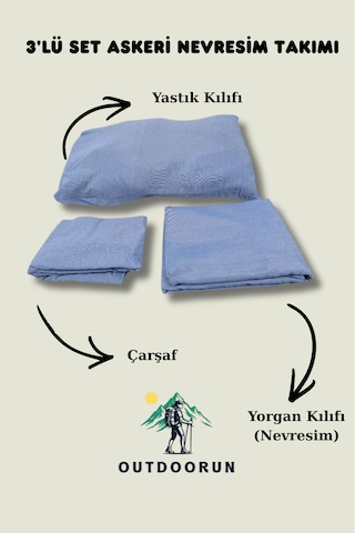 3'lü Set Askeri Nevresim Takımı Mavi