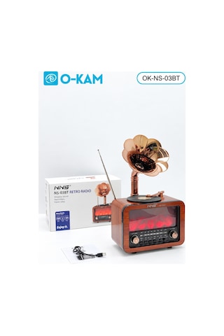 O-kam Ok-ns-03bt Bluetooth Gramofon Şömine Efektli Radyo