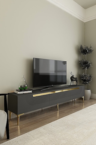 Tsa1805ag - Meyra Tsa180 Tv Stand, Tv Sehpası Ve Tv Ünitesi Antrasit-gold 180cm