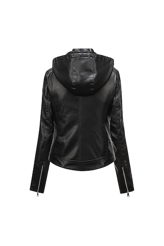 Kapüşonlu Peluş Deri Ceketli Kadın İlkbahar Ve Sonbahar Ceketi Kahverengi