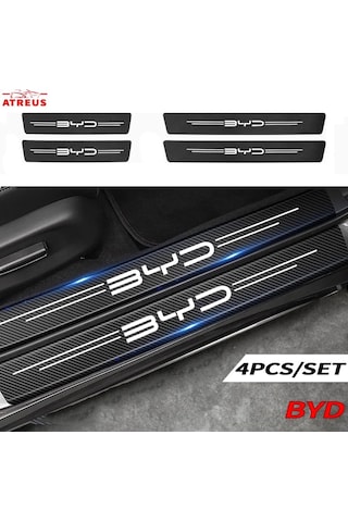 1 Takım-deri Karbon Fiber Etiket Araba Kapı Eşiği Itişme Plaka Dekor Byd Atto 3 Aksesuarları 2022 2023