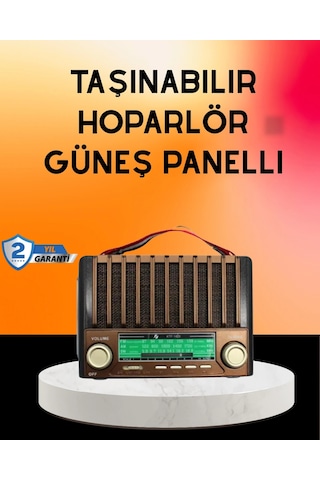 Solar Şarjlı Taşınabilir Radyo Bluetooth Hoparlör Usb Sd Destekli