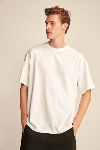Grimelange Jett Erkek Oversize Fit %100 Organik Pamuk Kalın Dokulu Bisiklet Yakalı Beyaz T-shirt Beyaz