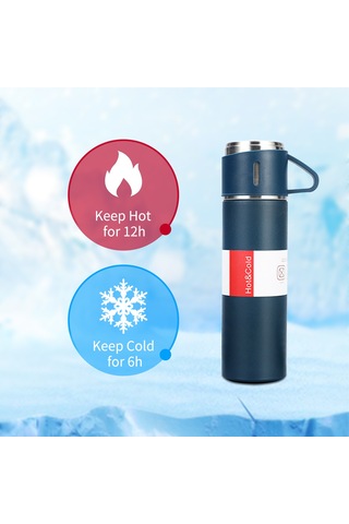 Mufunye 500ml 304 Çelik Isı Yalıtımlı Termos Seti, Dışarıda Kullanım, Araçta Taşınabilir, 3 Bardaklı, Isı/sıcak Tutucu, Terksiz Siyah