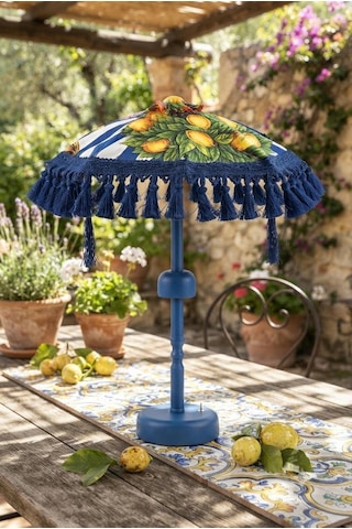 Missidea Limona Blue Bohem Ledli Bali Şemsiyesi Mavi