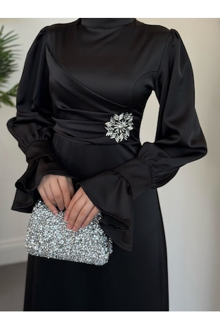 Yandan Taşlı Abiye Siyah