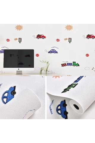 50x280 Cm 1,4m2 Trafik Temalı Kendinden Yapışkanlı Duvar Kağıdı Esnek Silinebilir Çocuk Odası