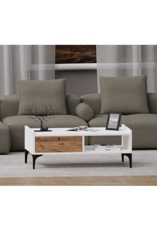 Odıon Orta Sehpa -modern Beyaz&ceviz Renk Salon Sehpası Afm162 Beyaz - Ceviz