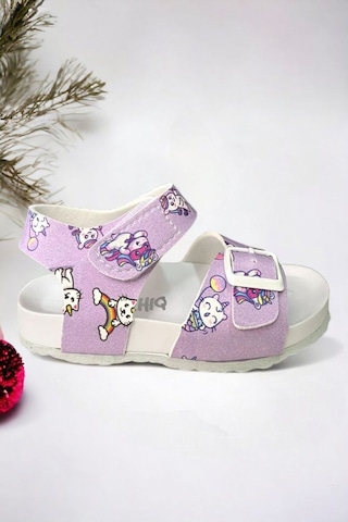 Lila Desenli Tokalı Kız Çoçuk Sandalet 001
