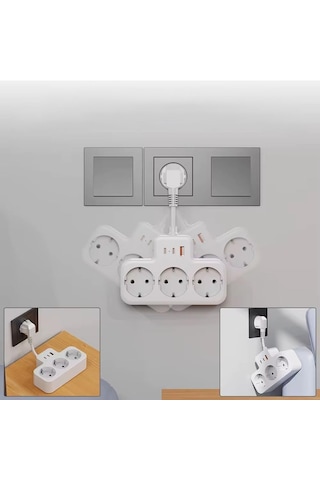 Duvar Tipi Grup Priz Çoğaltıcı, Yüksek Voltaj Korumalı Priz, 3x Priz 2x, Type-c, 1x Usb, 16a, 3680w 0.13 M