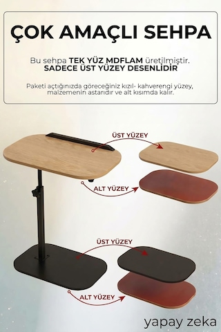 Ayarlanabilir Mdf Laptop Sehpası Ayaklı Çok Amaçlı Sehpa 30x40 Cm Meşe