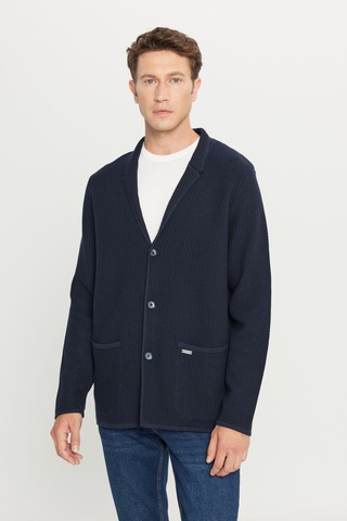 AC&Co / Altınyıldız Classics Erkek Lacı Pamuklu Standart Fit Normal Kesim Mono Yaka Torba Cepli Jakarlı Triko Ceket Lacı