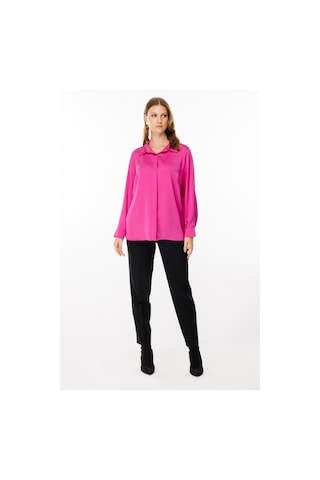 Ekol Kadın Büyük Beden Saten Gömlek 2579 Fuşya Fuşya