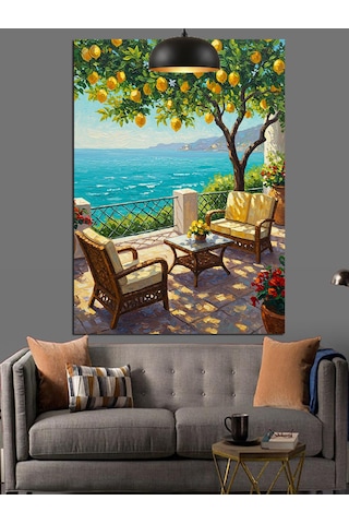 Limon Ağacı Ve Deniz Manzarası Dekoratif Kanvas - Mdf Ahşap Tablo