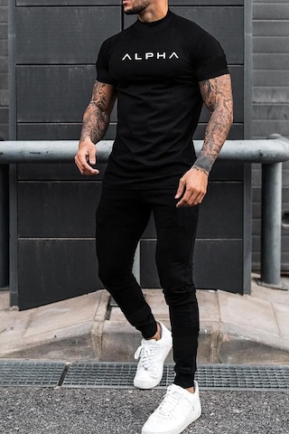 Uyguntarz Unisex Alpha Baskılı 2'li Eşofman Takımı Siyah