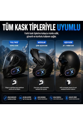 K16 2x Bluetooth Motosiklet Kask Interkomu Bluetooth 6.0 Çift Yönlü Konuşma Müzik Dinleme Telefon Görüşmesi Type-c Şarjlı