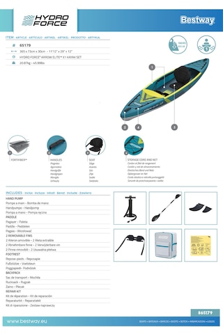 Hydro-force 65179 Arrow Elite X1 Kano Set 3.65m X 73cm X 30cm