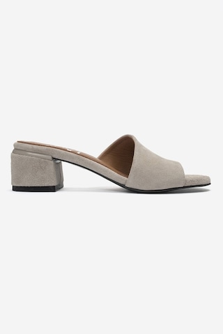 Luvi Shoes Delavıe Bej Süet Hakiki Deri Kadın Kalın Topuklu Terlik