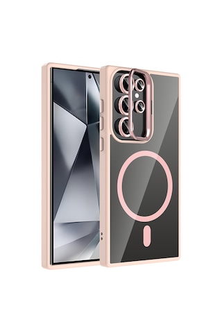 Galaxy Uyumlu S24 Ultra Kılıf Standlı + Kamera Lens Koruma Setli M-safe Şarj Özellikli Mkst Derin Mor Derin Mor