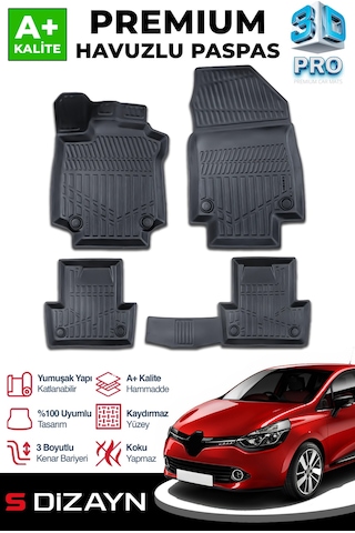 S-dizayn Renault Clio 4 3d Pro Havuzlu Paspas 2012-2019 A+ Kalite