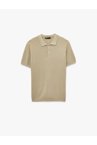 Koton Regular Fit Dokulu Pamuklu Düğmeli Polo Yaka Kısa Kollu Triko Tişört Deve Tüyü 6sam70015ht Taba