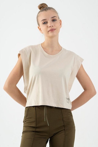 Maraton Regular Kadın Bisiklet Yaka Kil Rengi Crop Top Kil Rengi