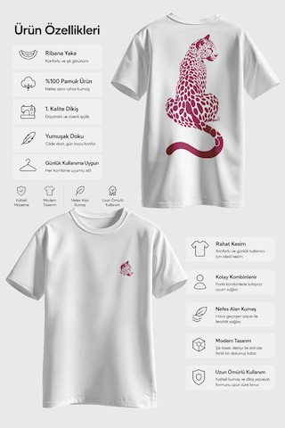 Spoyi Panter Silüeti Tasarımlı %100 Pamuk Yarım Oversize Beyaz T-shirt