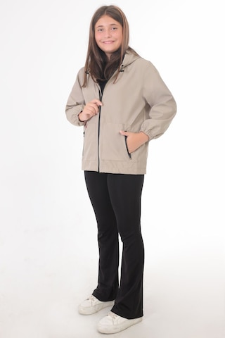Kız Çocuk Taş İçi Astarlı Su Ve Rüzgar Geçirmez Kapüşonlu Çift Fermuarlı Cepli Yağmurluk Taş