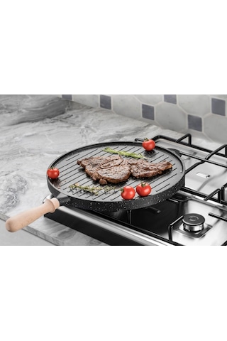 36 CM Çift Taraflı Granit Döküm Gözleme Bazlama Izgara Gril Tava