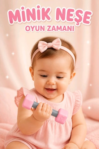 Dambıl Bebek Çıngırağı Fitness Temalı Oyuncak Dumbell 14 CM Yenidoğan - Pembe