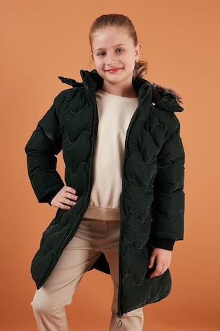 Lela Peluş Astarlı Yakası Suni Kürklü Çıkarılabilir Kapüşonlu Kışlık Kız Çocuk Mont 5761905 Haki