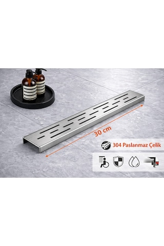 30 Cm Lineer Duş Gider Izgarası 304 Paslanmaz Çelik 5 Cm Genişlik Üst Kanal Izgarası