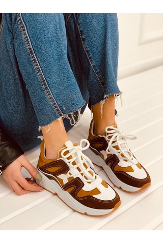Erva'nın Butiği Taba Hardal Travis Kadın Sneakers-2724 Taba Hardal Süet