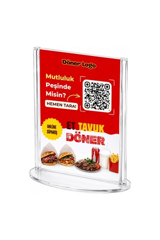 Döner Qr Menü Standı 5 Adet Oval A6 10 15 Cm + Qr Menü Yazılımı Beyaz Beyaz