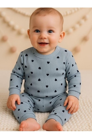 Zekids Kız Bebek Pamuklu Alt Üst Eşofman Takımı-16294 Mavi