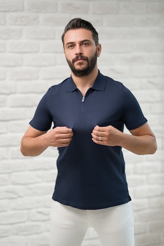 San&fa Slimfit Fermuar Kapamalı Rayon Kumaş Likralı Polo Yaka T-shirt Lacivert