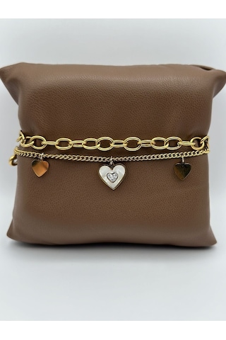 Arnes Jewelry Çelik Zincirli Kalpli Bileklik Ar132nes Gold