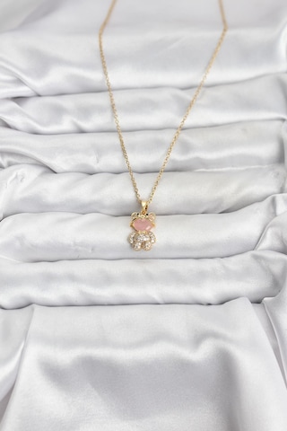 316l Çelik Zincir Gold Renk Teddy Bear Model Zirkon Taşlı Kadın Kolye - Tj-bko10852 Gümüş
