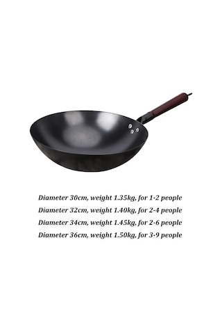 Çinli El Dövülmüş Demir Woks, Yuvarlak Tabanlı Dökme Demir Wok & Ahşap Kapaklı Kızartma Tavaları, Kaplama, Daha Az Yağ, Yapışmaz Pot-36cm 30cm Ahşap