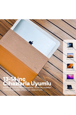 Woyax S-touch 13-14 İnç Nfc Özellikli Laptop Çantası Su Geçirmez Apple Macbook Uyumlu Kılıfı Apple iPad Tablet El Çantası Kahverengi