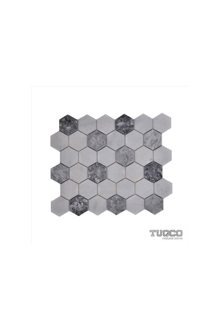 Tuqco Doğaltaş 2" Hexagon Muğla B. - Gümüş Honlu Mermer Mozai