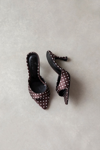 Wolk Shoes Franco Kadın Topuklu Deri Arkası Acık Topuklu Ayakkabı Kahverengi Puantiye