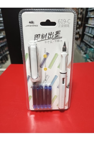 Dolma Kalem Seti Opak Beyaz Gövde F Uç 0,60mm Kalem+5 Kartuş